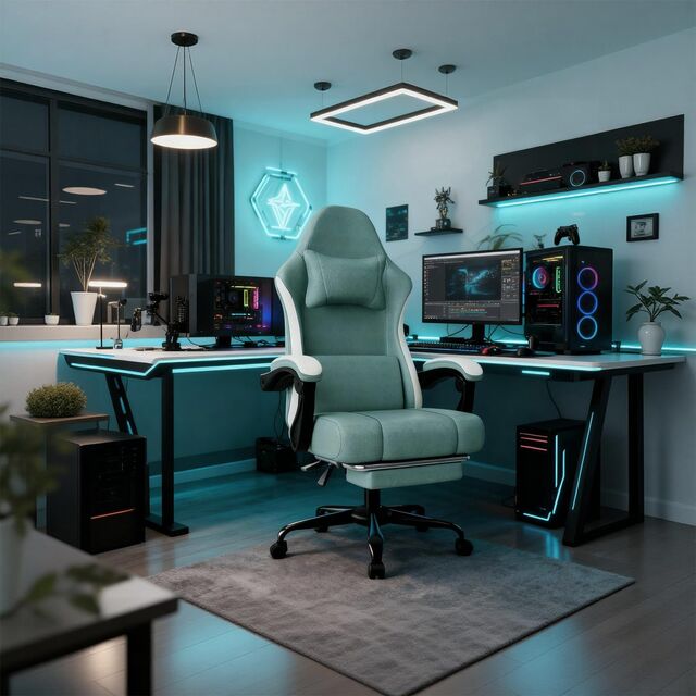Ergonomischer Stoff-Gaming-Stuhl in individueller Farbe für das Spielzimmer - Atmungsaktiver Computerstuhl mit Lendenwirbelstütze und Lendenkissen