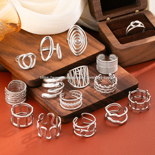 Modische Ring-Sets Edelstahl, offener Ring, farbbeständig, geometrischer Stil for sale at factory direct price