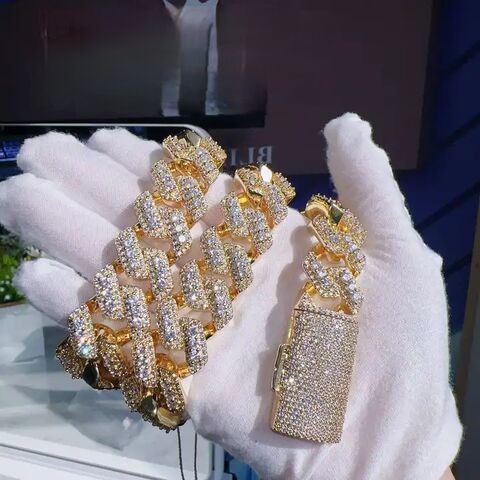 Correntes Cuban Link Curb Banhadas a Ouro com Zircônia Cúbica para Homens