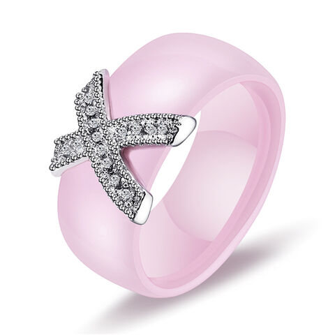 Anillo de moda de cerámica para mujer adornado con cristal AAA y diseño de cruz for sale at factory direct price