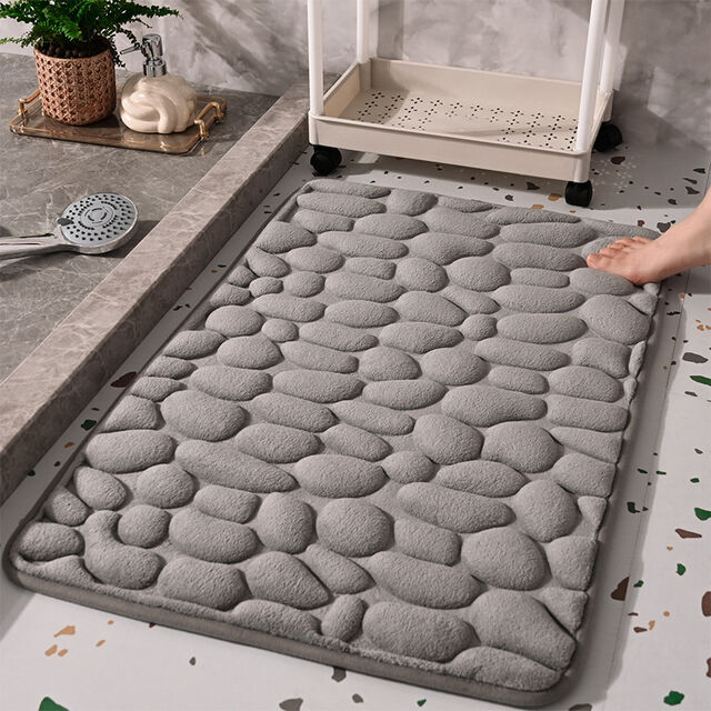 Alfombra de Baño 3D con Diseño de Adoquines, Felpa Coral, Antideslizante, Sándwich de Alta Frecuencia Termofusible, Secado Rápido, Lavable para Baño, Cocina y Suelo for sale at factory direct price