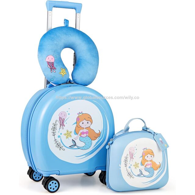 Conjunto de Bagagem Infantil de 3 Peças, Mala de Mão Rígida de 14 Polegadas com Mochila e Almofada de Viagem Combinando, Conjunto de Viagem Aprovado pela Companhia Aérea for sale at factory direct price