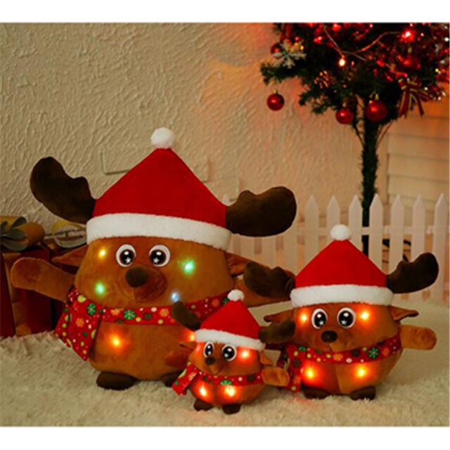 Brinquedos de pelúcia de alce de Natal, brinquedo de alce macio barato com luzes LED