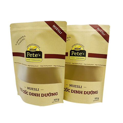Saco Ecológico Reutilizável de Fundo Plano para Impressão Personalizada, Saco de Papel Kraft com Fecho Zip para Alimentos