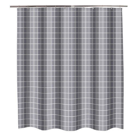 Cortinas de chuveiro xadrez cinza, tecido de poliéster impermeável, personalizáveis para B2B