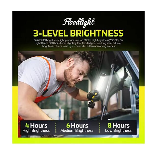Linterna LED COB Multifuncional de Alta Luminosidad, Doble Fuente de Luz (300Lm+1200Lm), Impermeable IP55, Recargable Magnética, Power Bank, Ideal para Talleres (120W) for sale at factory direct price