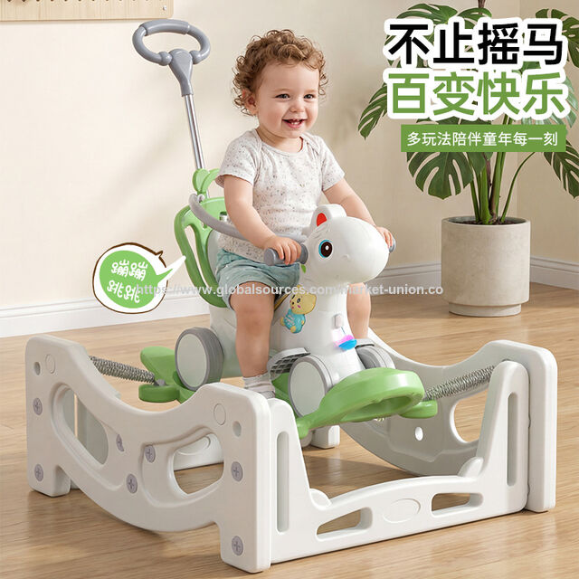 Caballo Mecedor Multifuncional para Bebé, Juguete Convertible en Columpio, Trampolín y Coche de Empuje para Niños Pequeños