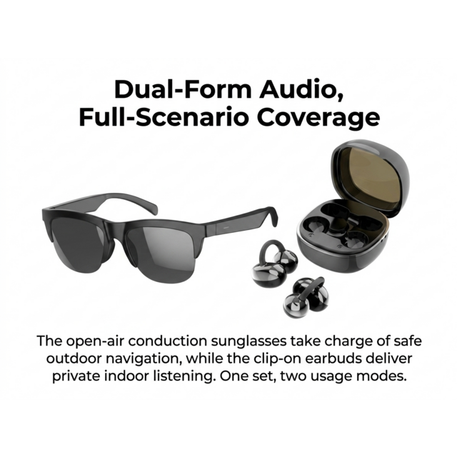 Lunettes Intelligentes F01 Lunettes de Soleil Bluetooth Anti Lumière Bleue Anti-UV + Écouteurs à Oreille Ouverte Q11 Écouteurs à Clip d'Oreille