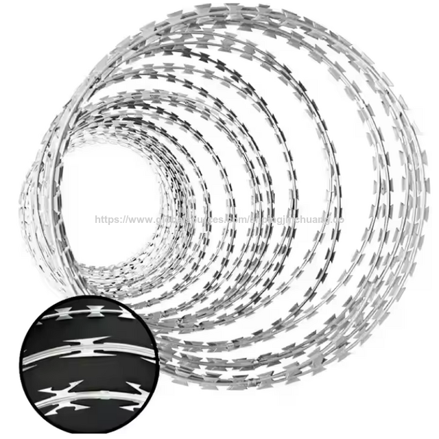 Alambre de púas de cuchilla, acero galvanizado en caliente para cercas, material de protección de seguridad, límites de granjas y defensa perimetral for sale at factory direct price