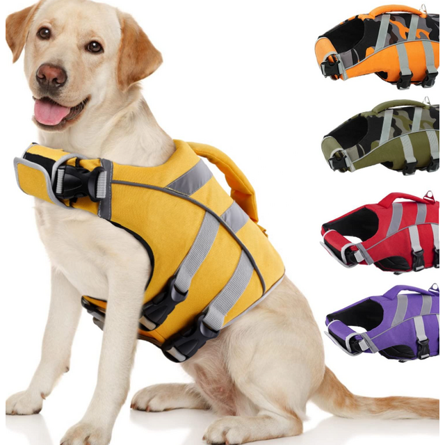 Chaleco Salvavidas para Perro de Alta Calidad, Chaleco de Natación de Seguridad para Perro de Color Sólido de Verano con Asa de Rescate for sale at factory direct price
