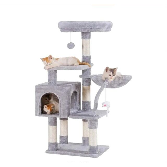 OEM/ODM Estrutura de Escalada para Gatos em Pelúcia Cinza Claro com Cama Quente para Gatos