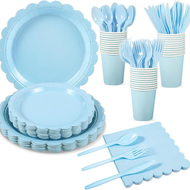 Servicio de Vajilla Desechable de Plástico de Alta Calidad para Fiestas: Servilletas, Vasos, Platos, Cucharas, Tenedores y Cuchillos