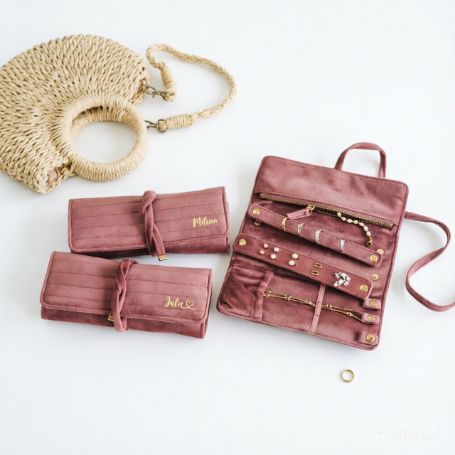 Pochette Organisateur de Voyage Pliable en Velours Doux Bleu Poussière avec Logo Personnalisé - Étui de Rangement et d'Emballage pour Bijoux for sale at factory direct price