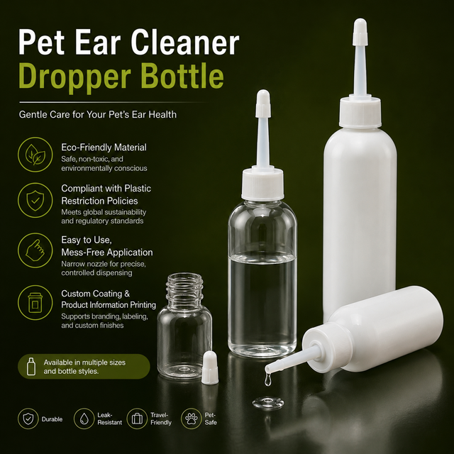 Botol Tetes Pembersih Telinga Hewan Peliharaan Kustom dengan Ujung Nosel Panjang untuk Kemasan Perawatan Hewan Peliharaan for sale at factory direct price