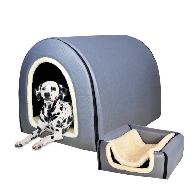 Cama para Perros, 2 Formas de Uso, Casa para Mascotas de Interior con Alfombrilla Mullida, Funda Extraíble y Lavable