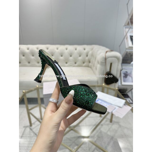 Buy China Wholesale Women's Luxury Designer Jc Heeled Sandals Skye 70  British Green Satin Mules With Degrade Crystal & Designer Sandals For Women  $35 | Globalsources.com