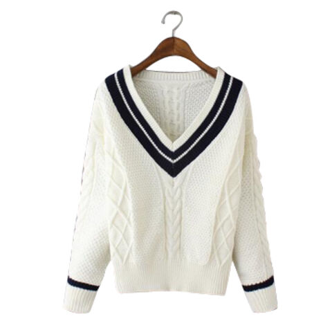 Camisola feminina de gola V, feita de lã/acrílico JX - Fabricante e venda por grosso
