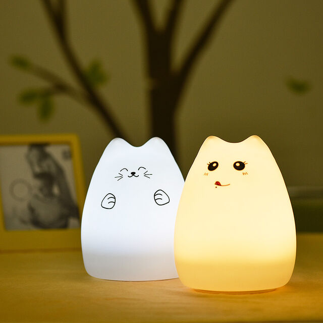 Luz de Noche LED de Silicona para Niños, Lámpara de Dormitorio Adorable y Personalizable con Forma de Gato, Recargable por USB