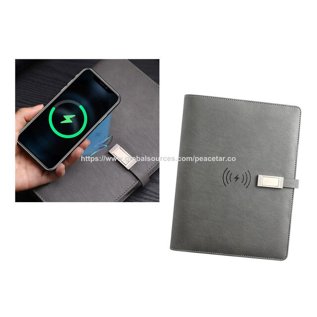 Agenda Inteligente Ejecutiva Tamaño A5 con Memoria USB y Cargador Inalámbrico Integrados. Capacidad de 10.000 mAh.