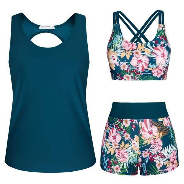 Women 3 Piece Floral Print Swimsuit Set, High Waist Separates Bikini, Push Up Ladies Split Bathing Suit for sale at factory direct price