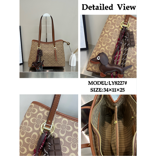 Monogram Print Large Capacity Shoulder Tote Bag With Cute Dog
