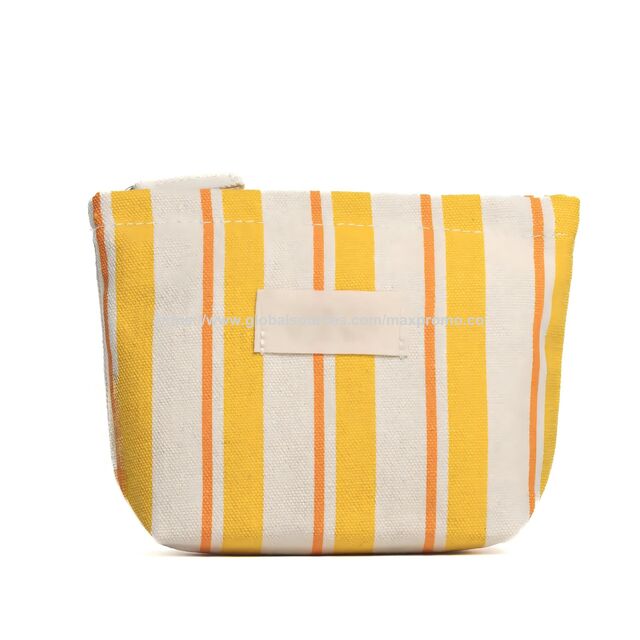Bolsa de cosméticos OEM de fábrica con estampado de rayas, neceser de lona, bolsa de almacenamiento portátil de viaje, bolsa de maquillaje