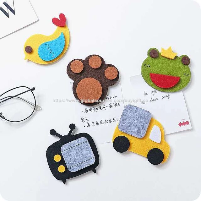 Ensemble de Magnans de Réfrigérateur en Feutre Mignon Dessin Animé 3D Animal Fruit Vente en Gros - Autocollants Magnétiques Invisibles pour Tableau Blanc Décoration de Maison