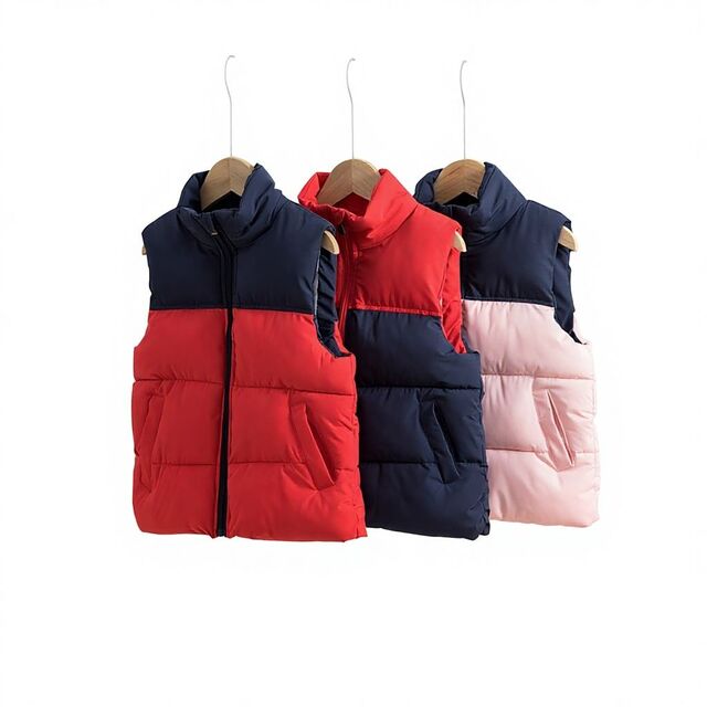 Chaleco de Invierno para Niños con Bloques de Color, Engrosado y a Prueba de Viento, con Cremallera