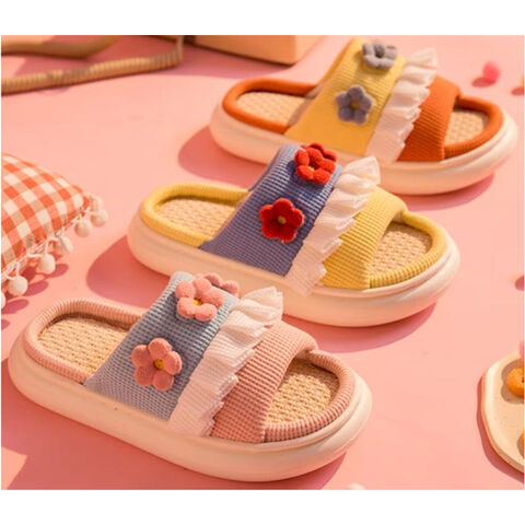 Pantoufles d'Intérieur Mignonnes en Lin pour Quatre Saisons