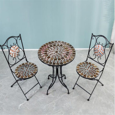 Mesa redonda de mosaico para pátio e cadeiras, móveis de jardim, conjunto de móveis de metal para exterior
