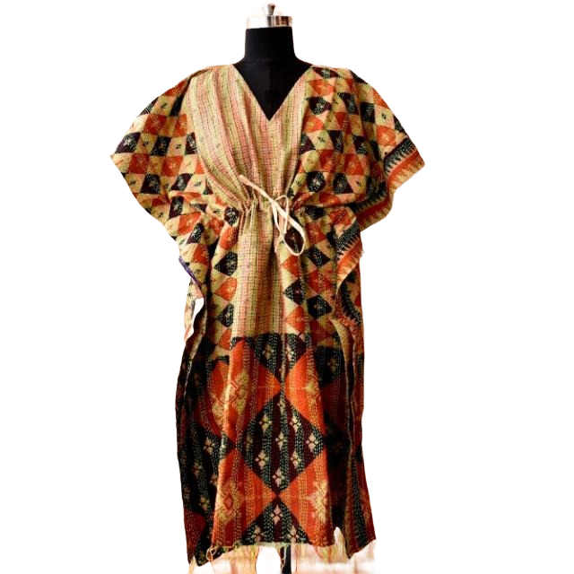 Vintage Handgefertigte Kantha Alte Seide Waschbare Designer Export Damen Kaftan Kleider Locker