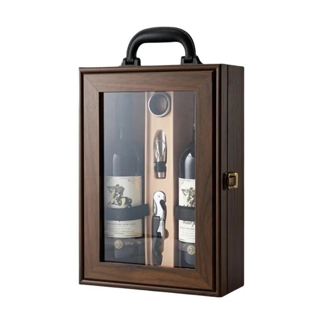 Hölzerne Weinbox für ein perfektes Geschenk und einen großartigen Eindruck, Massivholz-Weinbox mit Klappdeckel, Holz-Geschenkbox für Wein