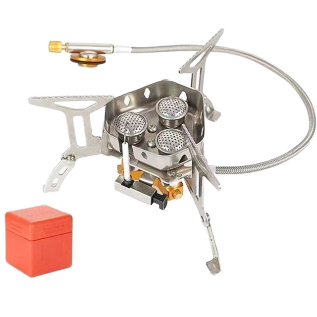Réchaud de Camping à Gaz Double Brûleur en Acier Inoxydable