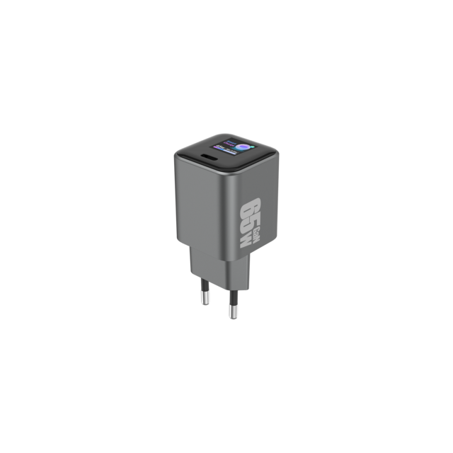 Cargador GaN 65W con Pantalla Táctil AI, PD3.0, PPS, Control Inteligente de Temperatura, Enchufe EU, OEM Global Personalizable