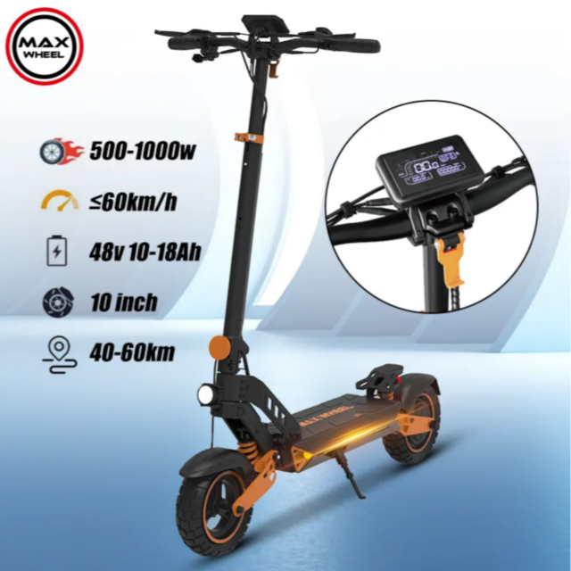 MaxWheel Trottinette Électrique Pliante Haute Vitesse 10" 500W 48V Puissant Scooter Tout-Terrain pour Adultes avec Tube Réglable