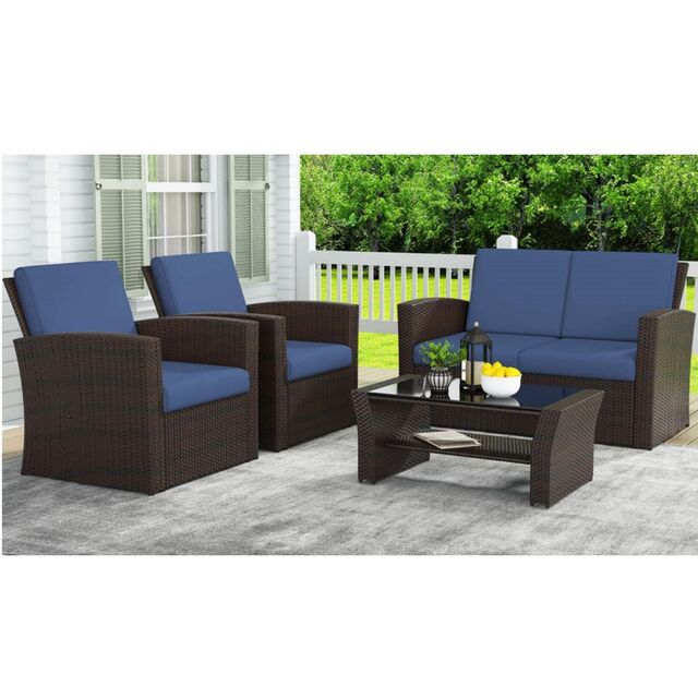 Conjunto de Móveis de Sofá de Jantar de Exterior em Rattan para Pátio - Mobiliário de Jardim