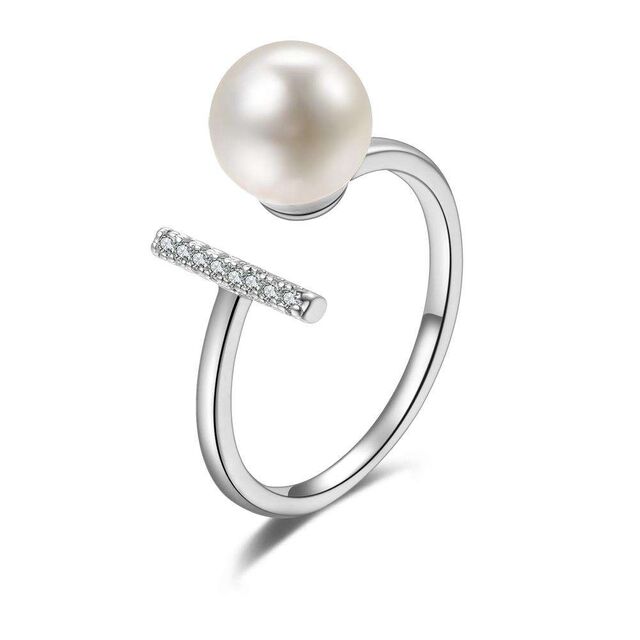 Anéis Decorativos de Dedo da Moda Feminina com Pérolas Incrustadas em Prata 925