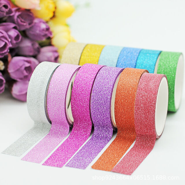Pita Glitter, Pita Berkilau, Pita Bubuk Emas Satu Warna untuk Dekorasi Album & Buku Catatan, Ukuran 1.4cm*2.5M, Tersedia 12 Warna for sale at factory direct price