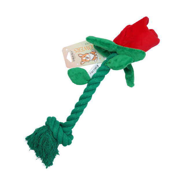 Vielseitiges Valentinstags-Rosen-Quietsch-Hunde-Seilspielzeug mit verstecktem Quietscher