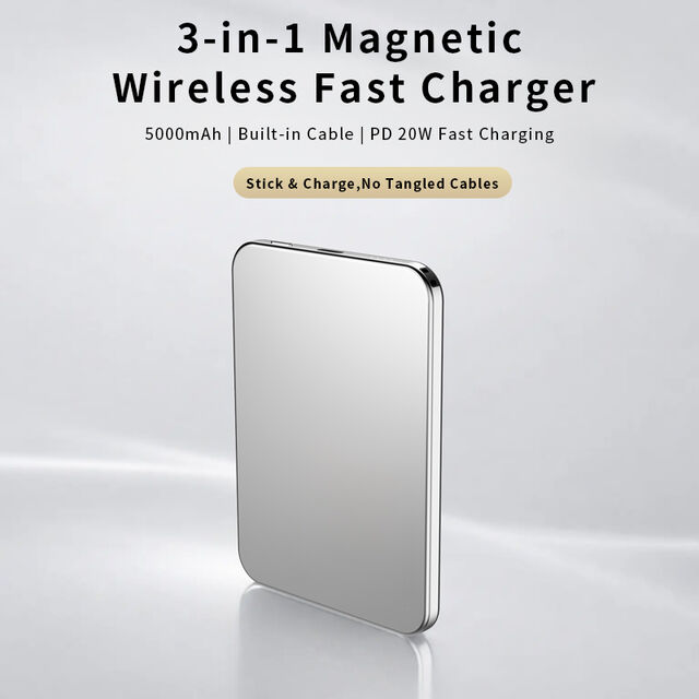 Base de Carga Inalámbrica Magnética Ultra-delgada OEM de 6.8mm con Power Bank de 5000mAh