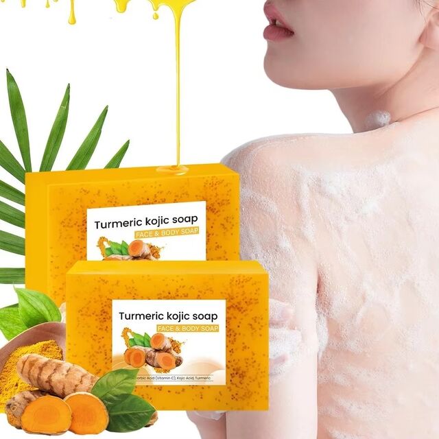 Savon Solide Naturel Vegan Curcuma Citron pour Soins de la Peau - Anti-Acné, Blanchissant, Savon Artisanal pour le Visage et le Bain