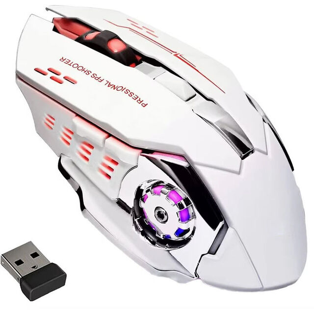Souris de Jeu Sans Fil RGB, Rechargeable avec Bouton Mute - Périphérique Universel pour Ordinateur