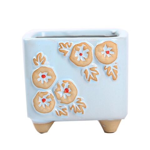 Simple and fresh creative square Ceramic flower pot with holes for sale at factory direct price