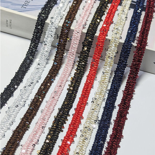 Acabamento de Renda Tricotada com Lantejoulas de Alta Qualidade for sale at factory direct price