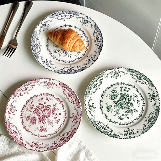 Plato de Cena Cerámico con Estampado Floral, Apto para Horno, Vajilla para Bodas