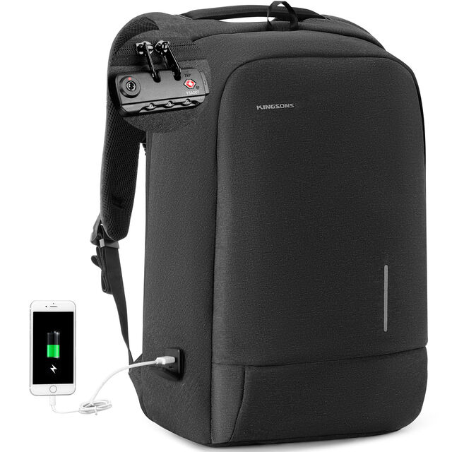 anti theft laptop backpack factories Black Modern Anti-Theft with USB Charging Port giving you peace of mind. China Customized 15.6 Inch Anti