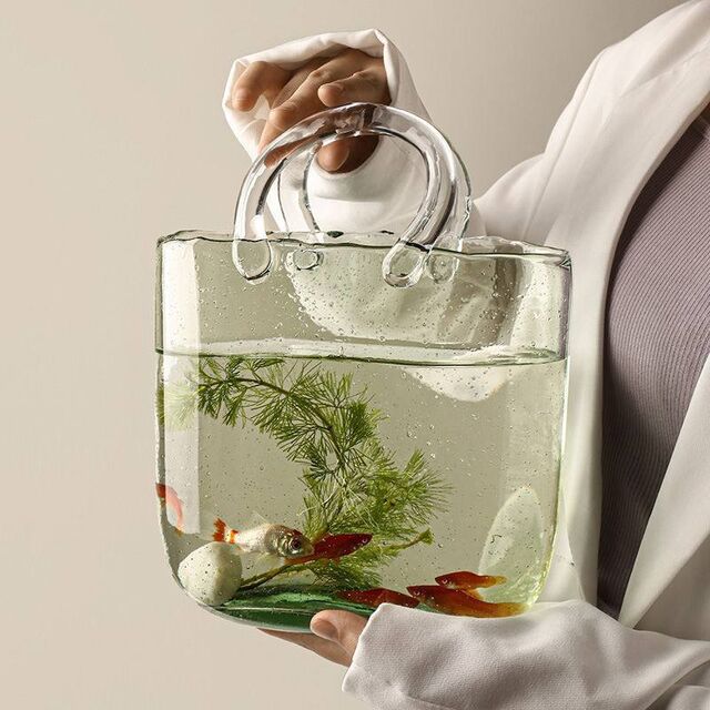 Hydroponic Basket Shape Glass Vase Transparent Fish Tank Aquarium Decoration for sale at factory direct price