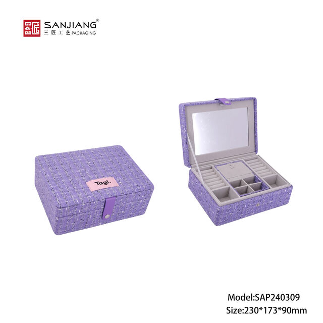 Source Purple Tweed Mirror Multi Grid Luxury Jewelry Storage Box