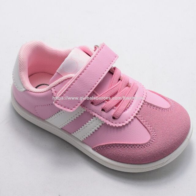Wholesale Toddler Retro German Trainer Sneakers, Microfiber Upper EVA Sole Hook & Loop Casual Walking Shoes For Little Kids Girls