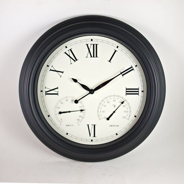 Jam Dinding Luar Ruangan Logam Besar Tahan Air Senyap dengan Termometer dan Higrometer for sale at factory direct price